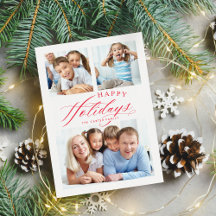 FAMILY MULTI FOTO Happy Holidays Kalligraphie rot