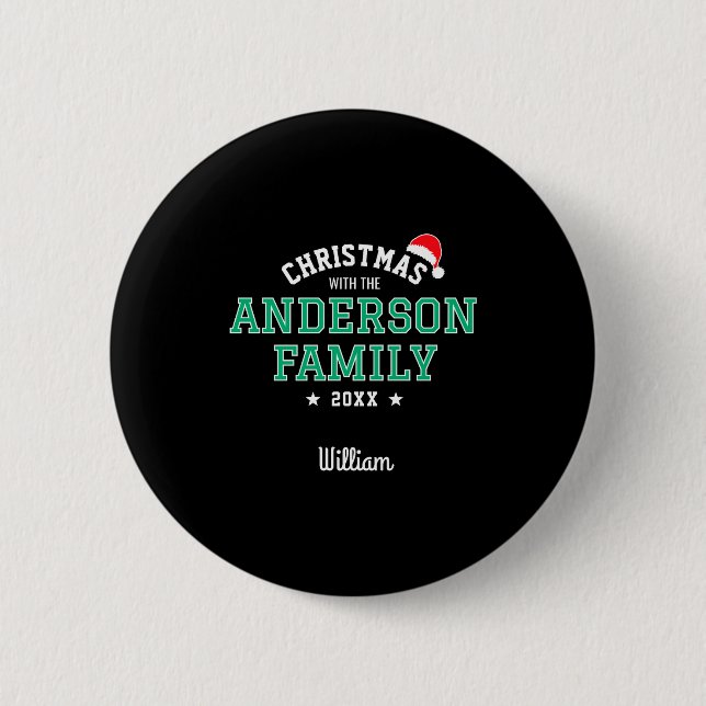 Family Name Christmas Santa Holiday Red Green T Sh Button (Vorderseite)