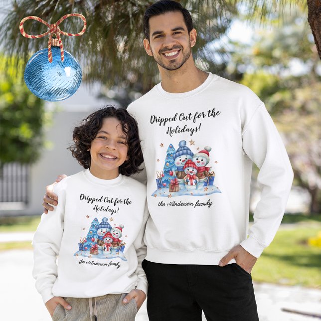 Family Name, Cute Snowman Family Dripped Out White Sweatshirt (Von Creator hochgeladen)