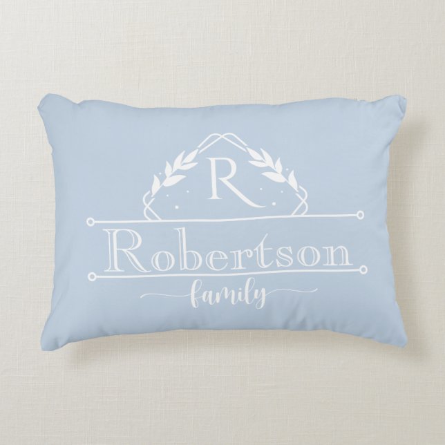 Family Name Monogram Decorative Frame Blue Dekokissen (Vorderseite)