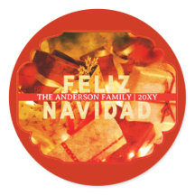 Family Name Red Gold Feliz Navidad Christmas