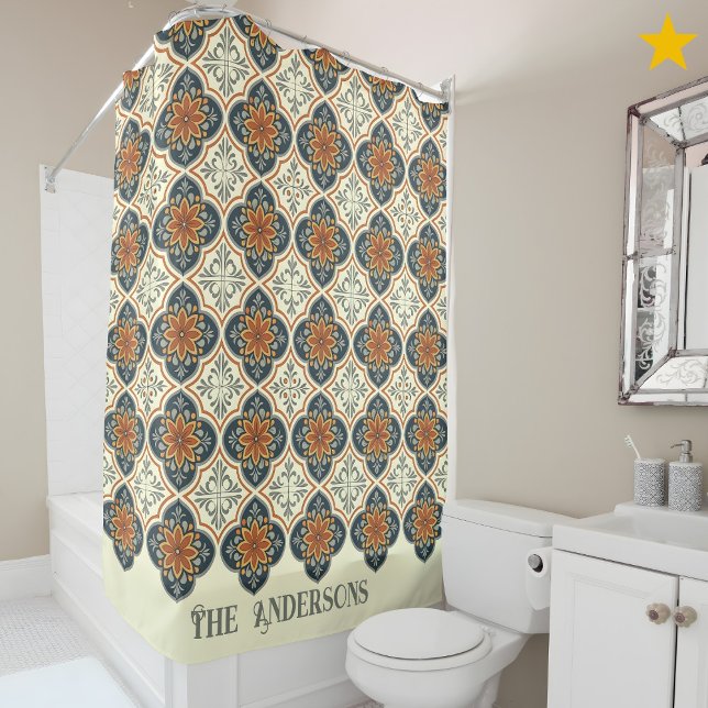 Family Name Spanish Tiles Flower Pattern Azulejos  Duschvorhang (Von Creator hochgeladen)