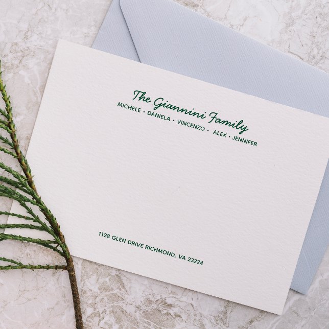 FAMILY NOTECARDS Kursive Name Adresse HUNTER GREEN Mitteilungskarte (Von Creator hochgeladen)