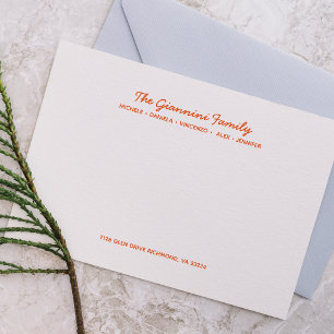 FAMILY NOTECARDS Kursive Namen Adresse ORANGE Mitteilungskarte