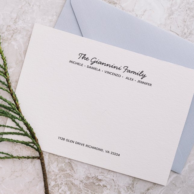 FAMILY NOTECARDS Kursive Namen Anschrift Grau Mitteilungskarte (Von Creator hochgeladen)