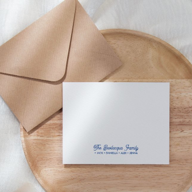 FAMILY NOTECARDS Stationery Cursive Names Blue Mitteilungskarte (Von Creator hochgeladen)