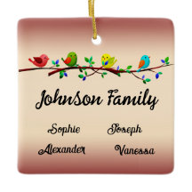 Family of 4 Members Personalized Christmas Birdie 