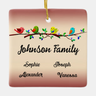 Family of 4 Members Personalized Christmas Birdie Keramikornament
