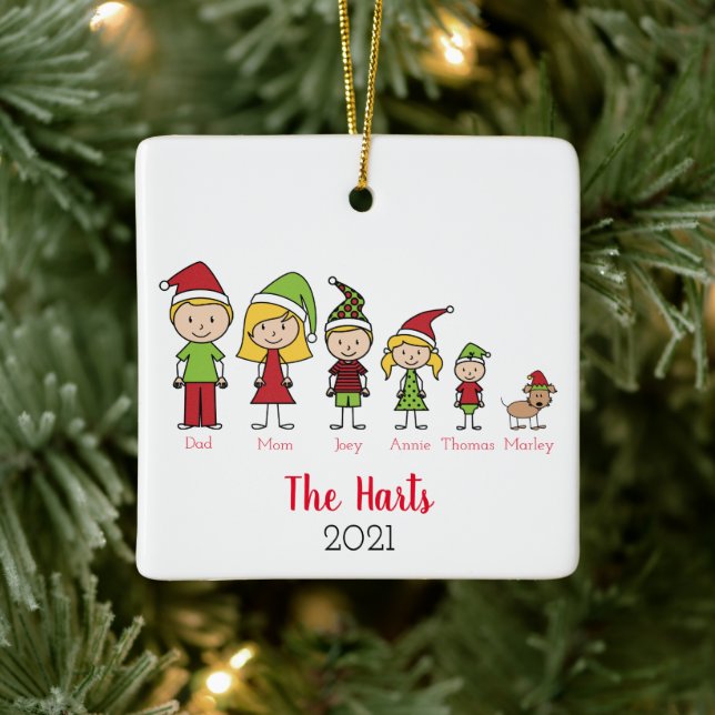 Family of 5 with Pet Personalized Christmas Keramikornament (Baum)