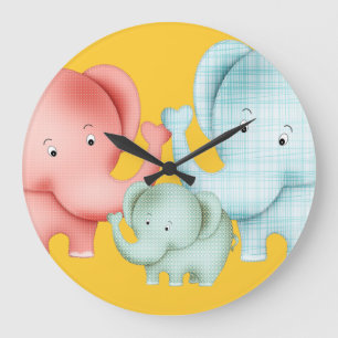Family Of Elephants Mom Dad And Baby Große Wanduhr