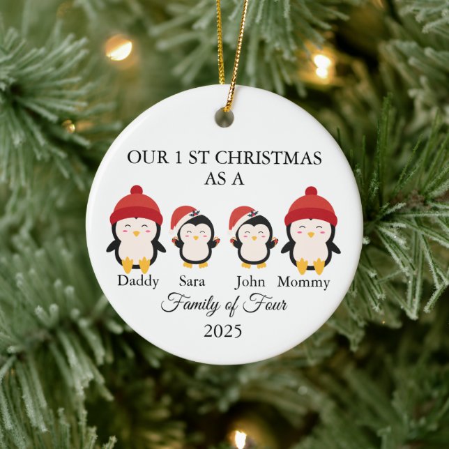 Family of Four Christmas, New Baby's First xmas Keramik Ornament (Baum)