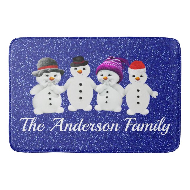 Family of Four Snowmen Blue Sparkle Winter     Badematte (Vorderseite)
