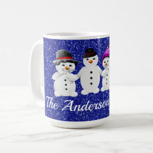 Family of Four Snowmen Blue Sparkle Winter     Kaffeetasse