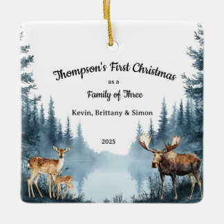 Family of Three First Christmas Forest Deer Moose Keramikornament