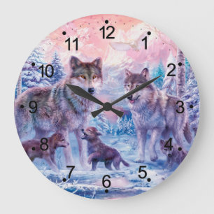 Family Of Wolves Painting Große Wanduhr