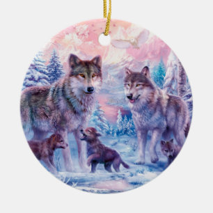 Family Of Wolves Painting Keramik Ornament