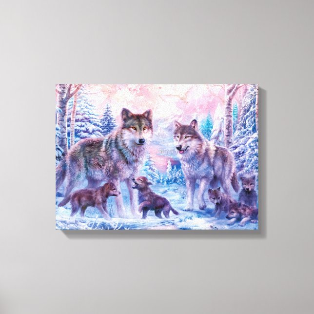 Family Of Wolves Painting Leinwanddruck (Vorderseite)