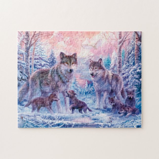 Family Of Wolves Painting Puzzle (Horizontal)