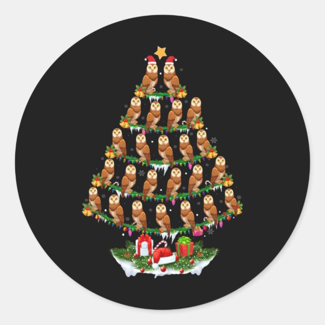 Family Pajama Sets Christmas Matching Owl Xmas Tre Runder Aufkleber (Vorderseite)