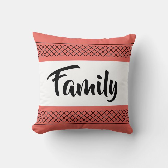 Family Pattern Print Stilvolle Typografie Coral Kissen (Vorderseite)