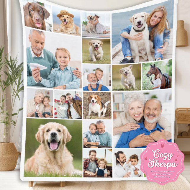 Family Personalized Modern Simple 18 Photo Collage Sherpadecke (Von Creator hochgeladen)