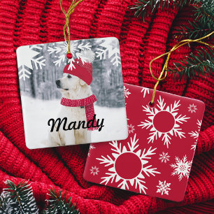 Family & Pet Photo Winter Hat & Scarf Snowflake Keramikornament
