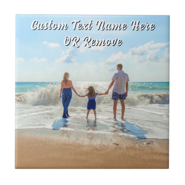 Family Photo Ceramic Tile Personalized Text Fliese (Vorderseite)