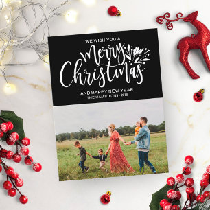 Family Photo Christmas Black White Script Postkarte