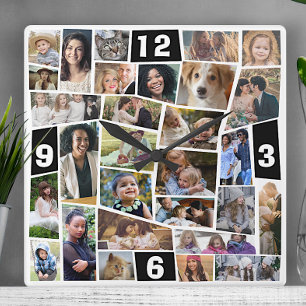 Family Photo Collage 29 Cut Out Pics Easy Template Quadratische Wanduhr
