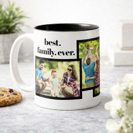 Family Photo Collage - 4 Photos and Custom Text Zweifarbige Tasse