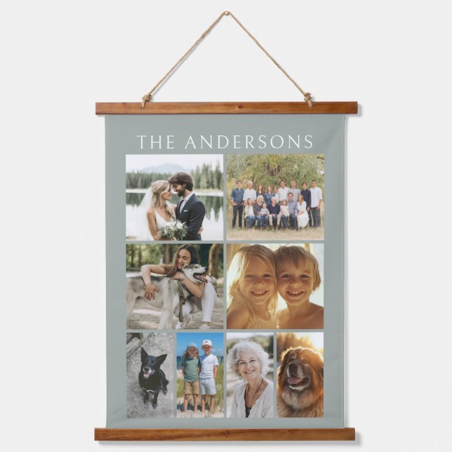 Family Photo Collage 8 Images Custom Wandteppich Mit Holzrahmen (Vorderseite)