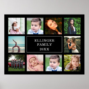 Family Photo Collage Black Custom Poster