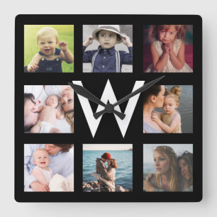 Family Photo Collage Custom personalized Quadratische Wanduhr