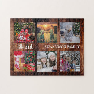 Family photo collage family name rustic puzzle