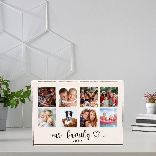 Family photo collage love heart script beige cream fotoblock (Von Creator hochgeladen)