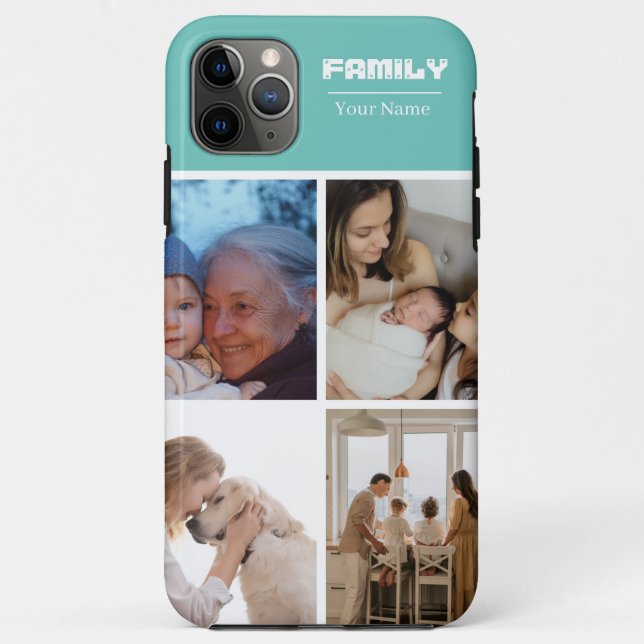 Family Photo Collage  Teal  4 Picture Case-Mate iPhone Hülle (Rückseite)