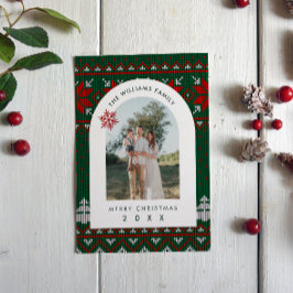 Family Photo Festive Knit Pattern Holiday Cards Feiertagskarte