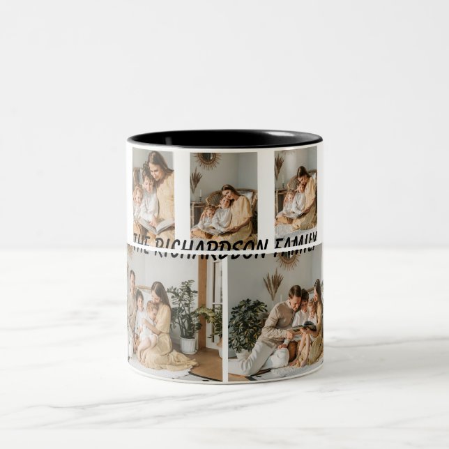 Family Photo Mug | Add Custom Photos and Text Zweifarbige Tasse (Mittel)