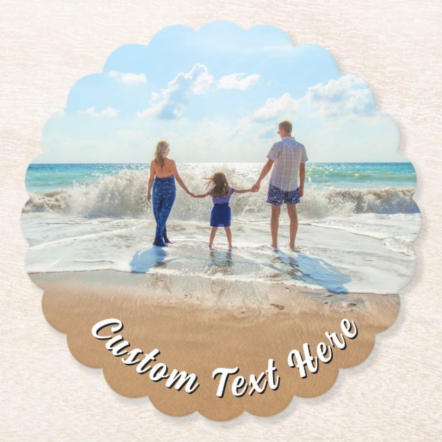 Family Photo Paper Coaster Personalized Text Untersetzer (Vorderseite)