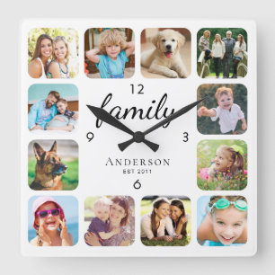 Family Photo Personalized Quadratische Wanduhr