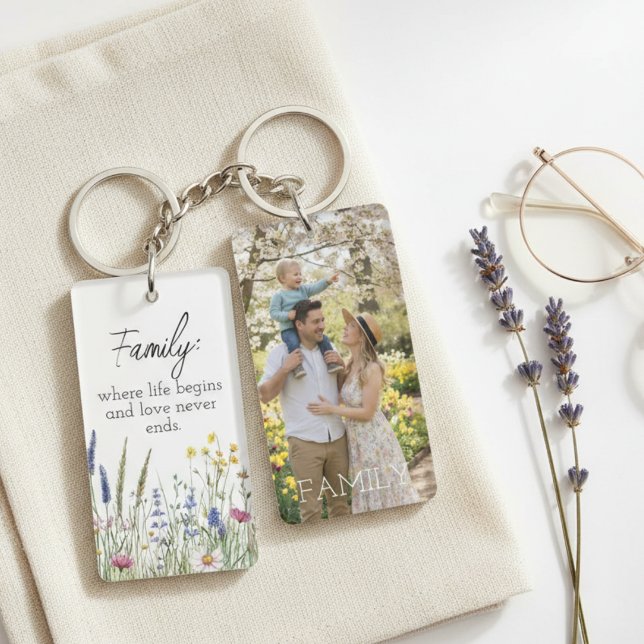 Family Photo & Quote Keychain - Cherished Keepsake Schlüsselanhänger (Family photo keychain)
