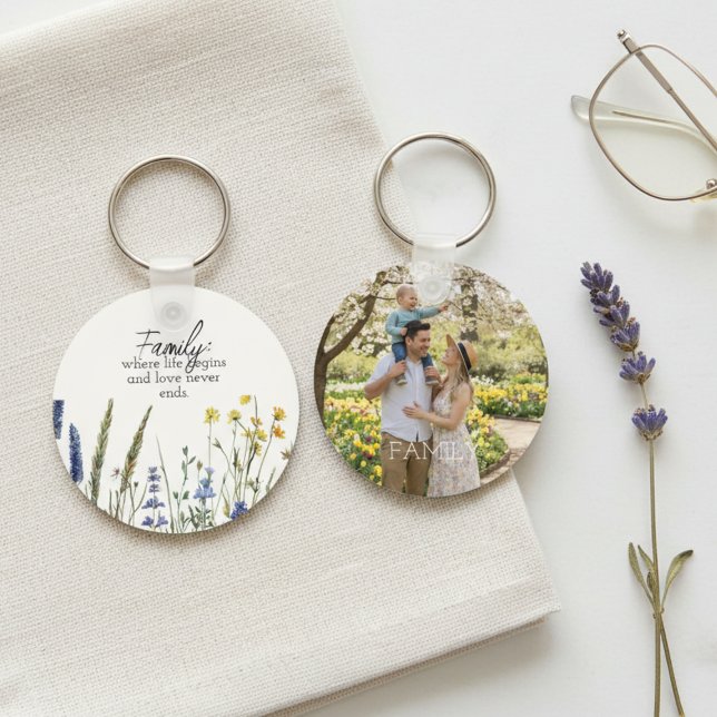 Family Photo & Quote Keychain - Cherished Keepsake Schlüsselanhänger (wildflower family photo keychain)