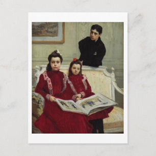 Family Portrait of a Boy and his Two Sisters, 1900 Postkarte