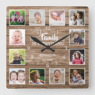 Family Quot 12 Foto Klebemasse Reclaimed Wood Quadratische Wanduhr