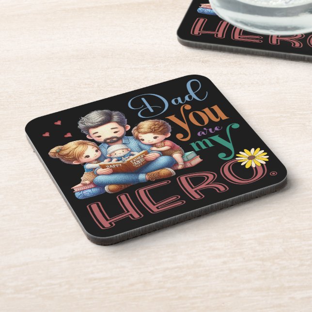 Family Reading Time Vater Sie sind mein Held Getränkeuntersetzer (Linke Seite)