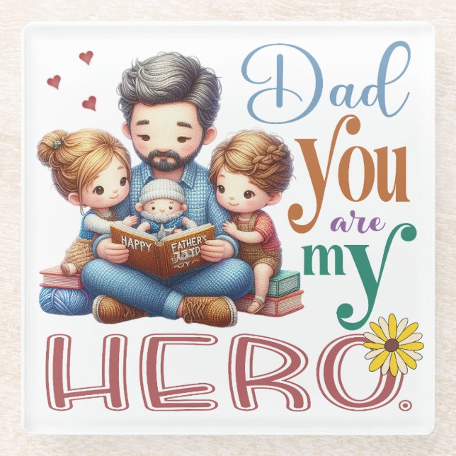 Family Reading Time Vater Sie sind mein Held Glasuntersetzer (Vorderseite)