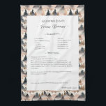 Family Recipe Heirloom Mountain Trees Geschirrtuch<br><div class="desc">Keepsake family recipe tea towel. Share uncle Jim's chili recipe or great aunt Aggie's all time favorite thanksgiving casserole dish. Elegant and simple template design can easily be adjusted to share your family recipes as mother's day, birthday, or Christmas gifts. Custom family name with initials. Colors can be changed. Great...</div>
