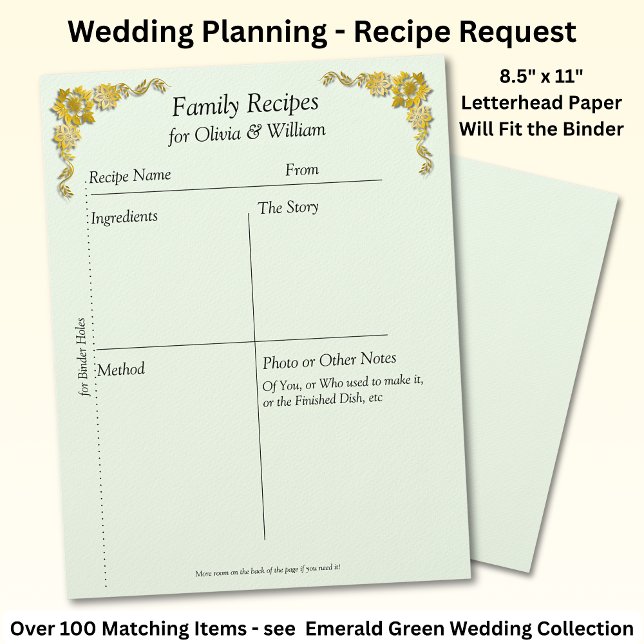 Family Recipe Sheets, Emerald Green & Gold Briefbogen (Von Creator hochgeladen)