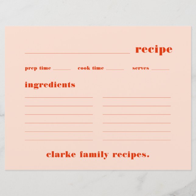 Family Recipes Retro Pink and Red Recipe Card (Vorderseite)