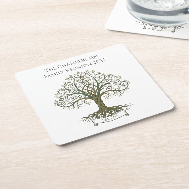 Family Reunion Coaster – Symbolic Family Tree Rechteckiger Pappuntersetzer (angewinkelt)